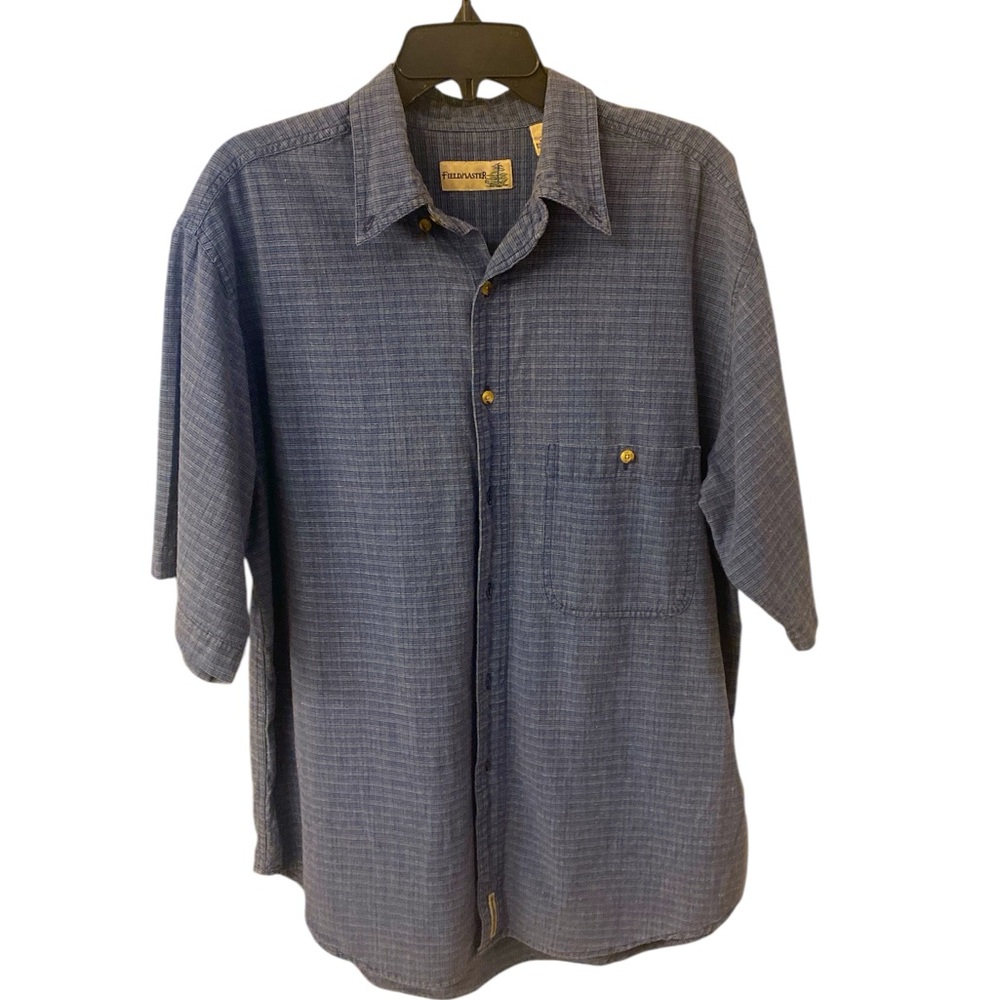 Fieldmaster Men’s Blue Plaid Short Sleeve Button-Up Shirt Outdoor Casual Sz L